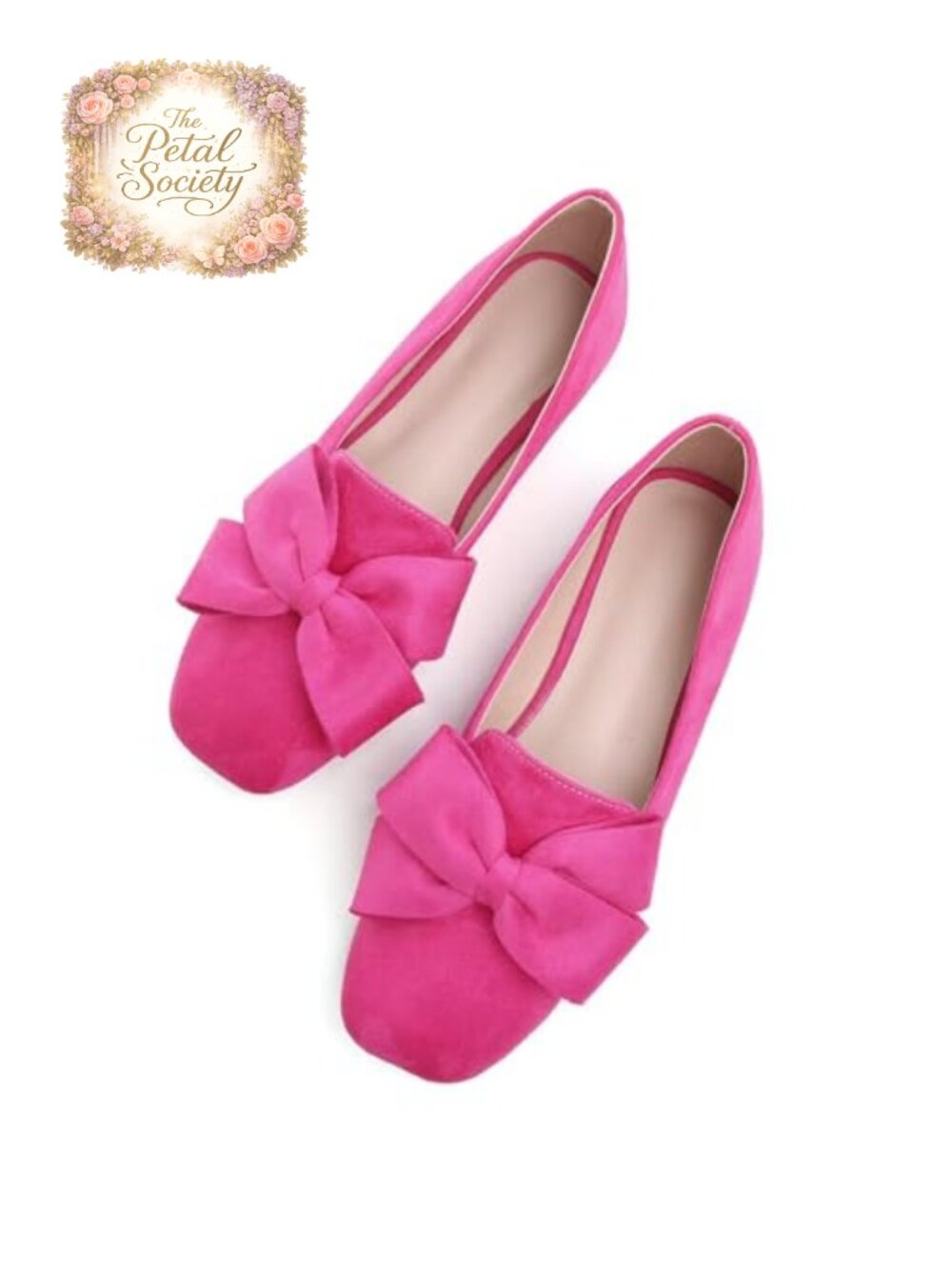 Faux Suede Square Toe Ballet Flats with Bows Cushioned Comfort